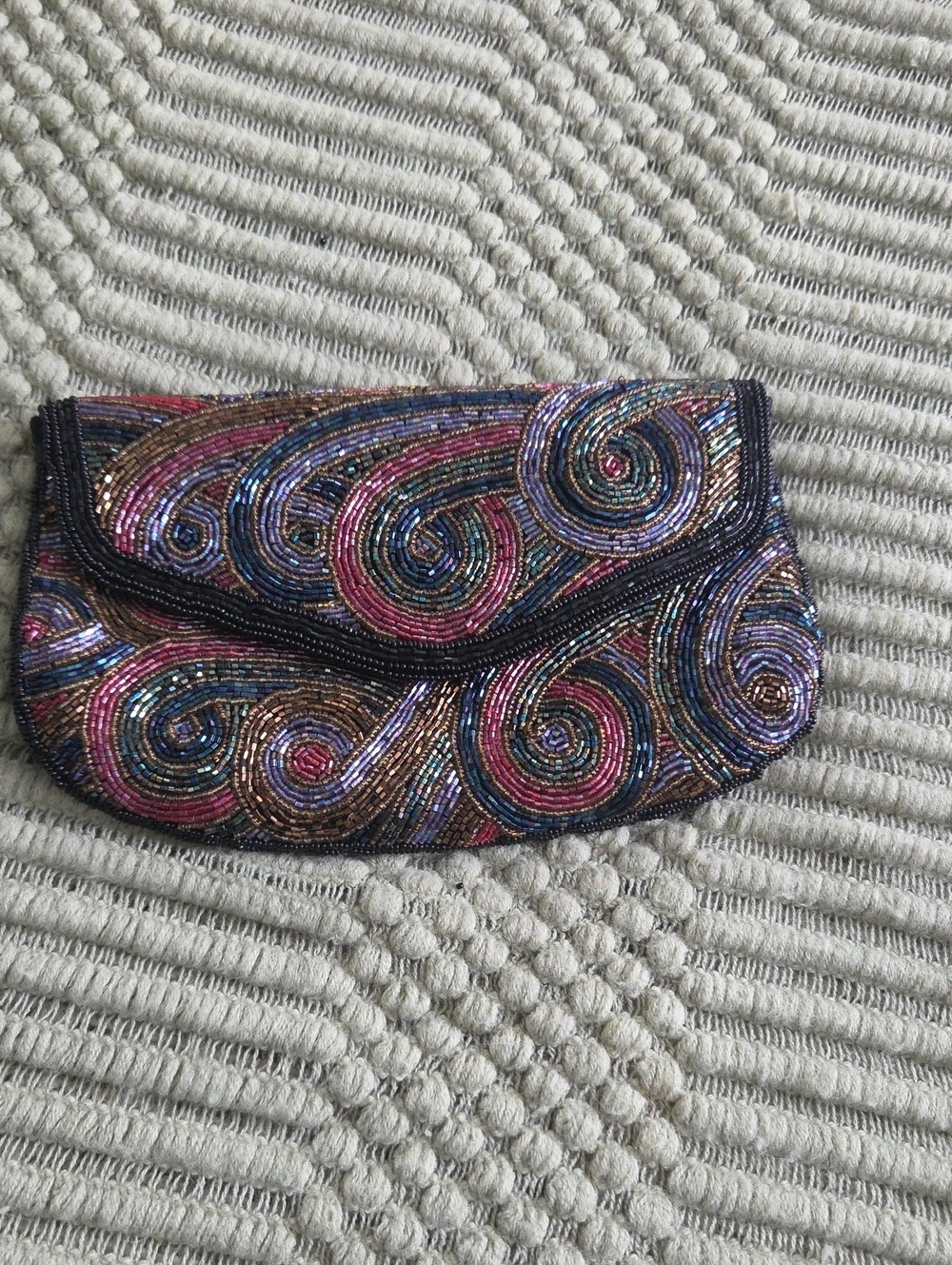 Embellished Swirl Beaded Clutch - Multicolor